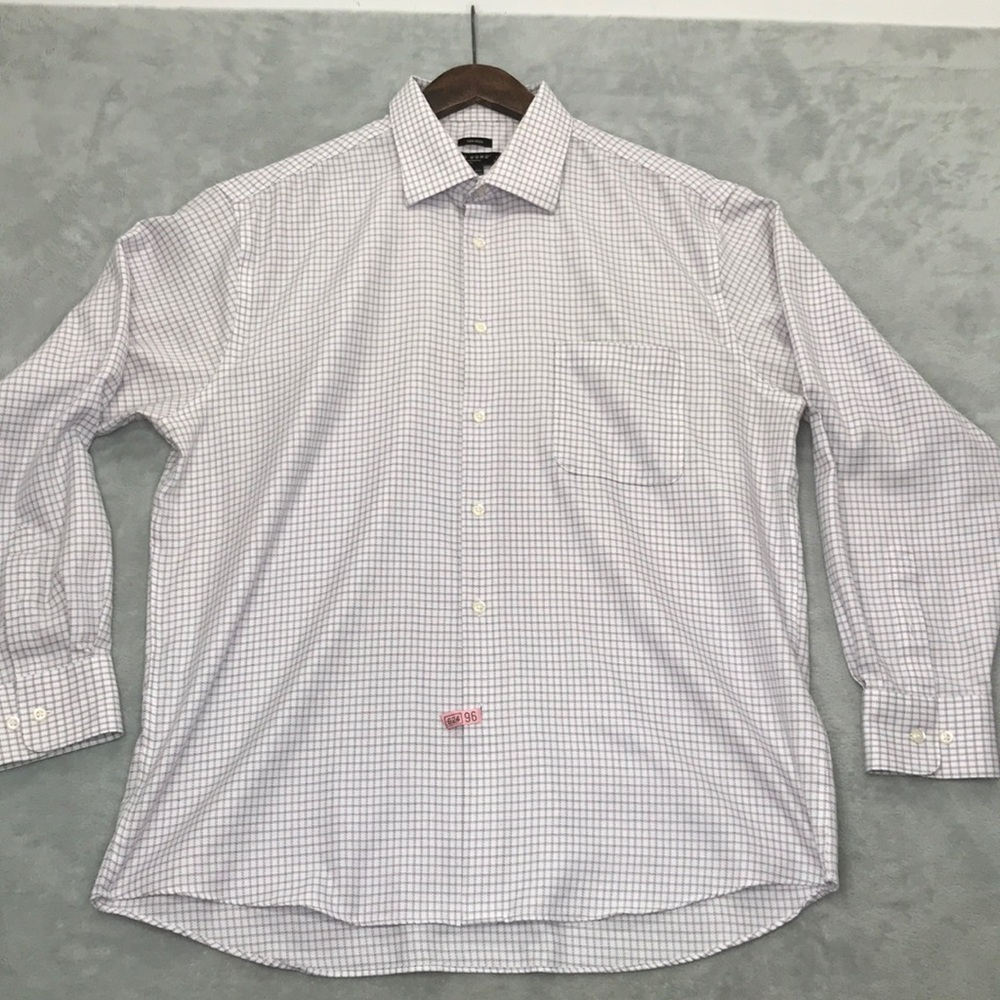 Ponto Uomo Men's Non-Iron White With Blue & Pink Print Size 17.5Neck